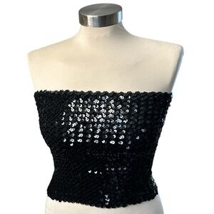 Vintage Black Sequin Strapless Stretchy Tube Top